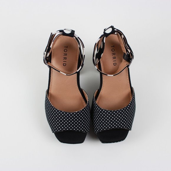 Torrid Black White Polka Dot Block Heel Platform Sandals - Picture 9 of 16